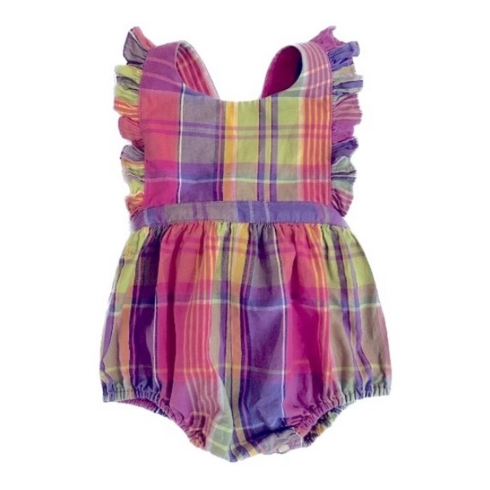 Ralph Lauren Baby Girls Plaid Ruffle Bubble, size 6m Beautiful!